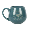 Teal color-changing mug with moon-and-tree quote graphic and star accents