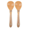 Set of two wooden tea spoons with rounded bulb bowls and rivet dot handles