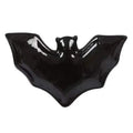 Glossy black bat trinket dish with wide wings and raised center