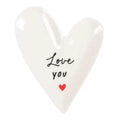 Heart trinket dish, glossy white with “Love you” text and red heart