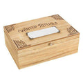 Wooden winter rituals box with label window and leaf-patterned lid border
