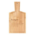 Bamboo serving board with hanging hole and engraved quote in center