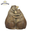 Wooden-look bear couple ornament hugging in a bear-hug pose