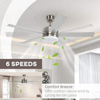 Silver ceiling fan with light and 5 beech wood-effect blades
