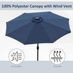 Blue polyester garden parasol canopy with wind vent and breathable airflow