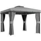 Light grey patio gazebo canopy with valance-style curtains and open sides