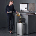 Touchless stainless steel sensor waste bin with side handle, silver tone