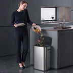Touchless stainless steel sensor waste bin with side handle, silver tone