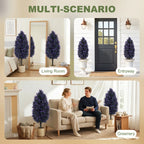 Set of 2 artificial lavender plants with dense purple flowers, potted with stakes