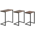 Set of 3 nesting side tables with dark brown square tops and black steel frames