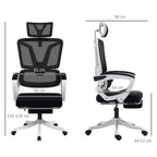 Black mesh desk chair with adjustable headrest, armrests, and reclining seat
