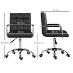 Black mid-back office chair, front and side view with armrests and height base