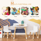 Kids table set with white bear chairs and light wood legs, shown with two chairs
