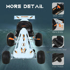 Light blue kids pedal go-kart with shift lever, hand brake, comfortable seat, and foot pedals