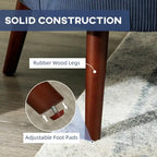 Blue corduroy accent armchair with rubber wood legs and adjustable foot pads