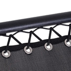 Black texteline seat fabric with rope lacing and round eyelets on folding chair