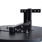 Black steel wall mount bracket with bolts on round speed bag platform.