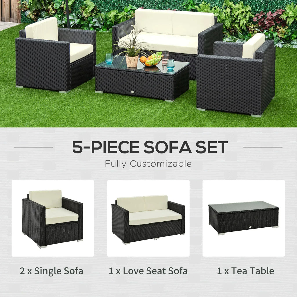 4-Seater Rattan Sofa Set Garden Rattan Furniture Wicker Steel Chair Seat Furniture Patio Rattan Garden Sofa Black - Bobobiy