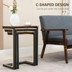 C-shaped side table with dark brown top and black steel frame