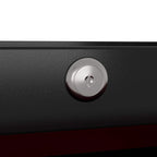 Lock cylinder on red 5-drawer steel tool chest front panel