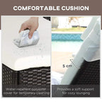 White cushion for brown rattan sun lounger with water-repellent fabric and soft support