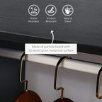 Black melamine woodgrain surface with smooth edge trim on wardrobe panel