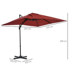 Wine red offset cantilever patio umbrella with cross base and hanging canopy