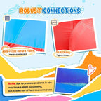 Bounce house reinforced fabric panels with stitched connections, red and blue