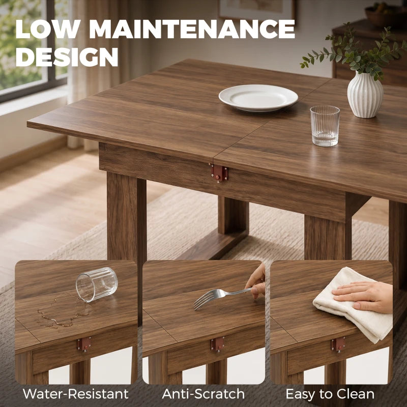 Wood-effect folding dining table with storage drawer and easy-clean surface