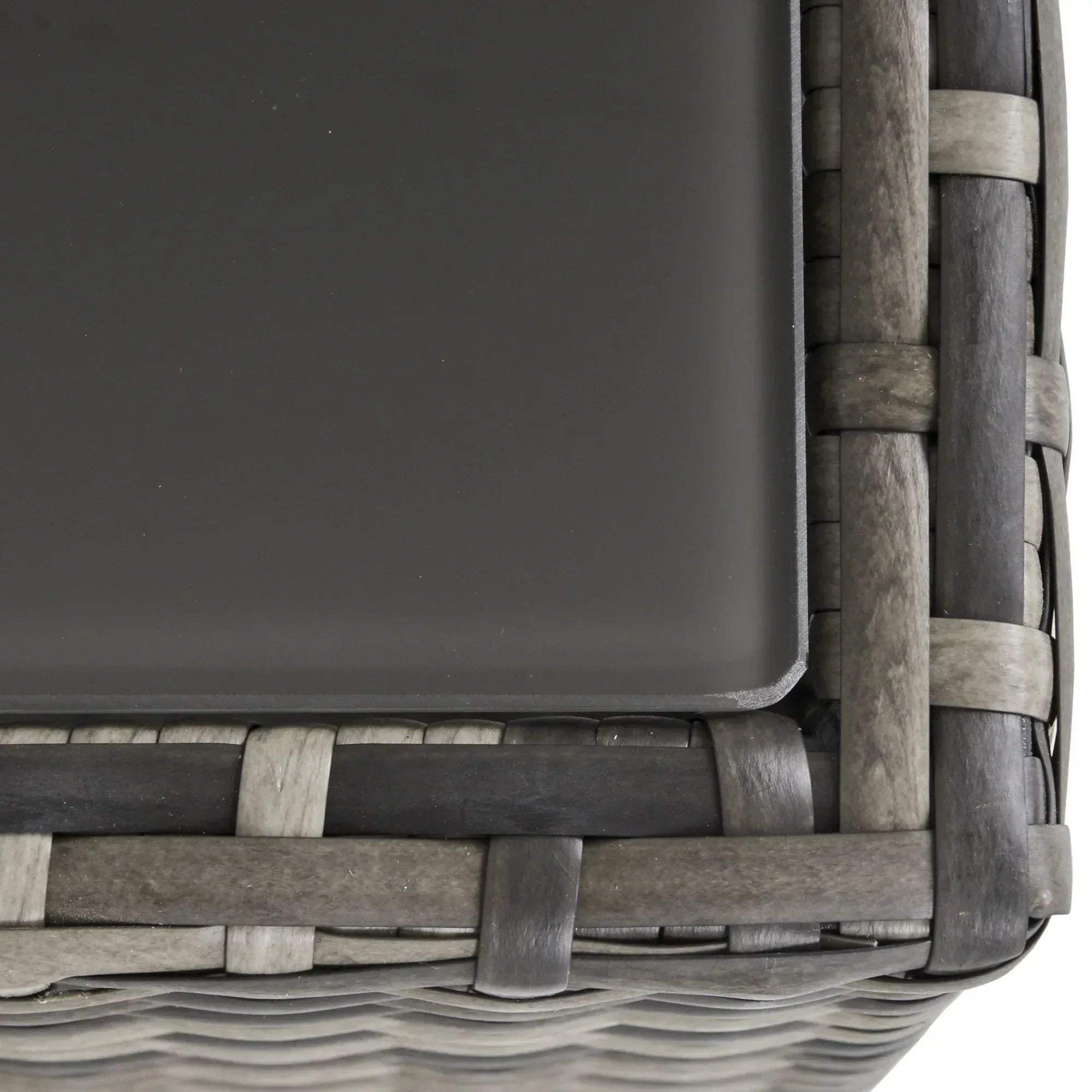 Square PE Wicker Rattan Table with Glass Top - Dark Grey - Bobobiy