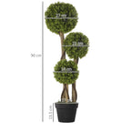 Artificial boxwood ball topiary tree set with three stacked green spheres, black pot