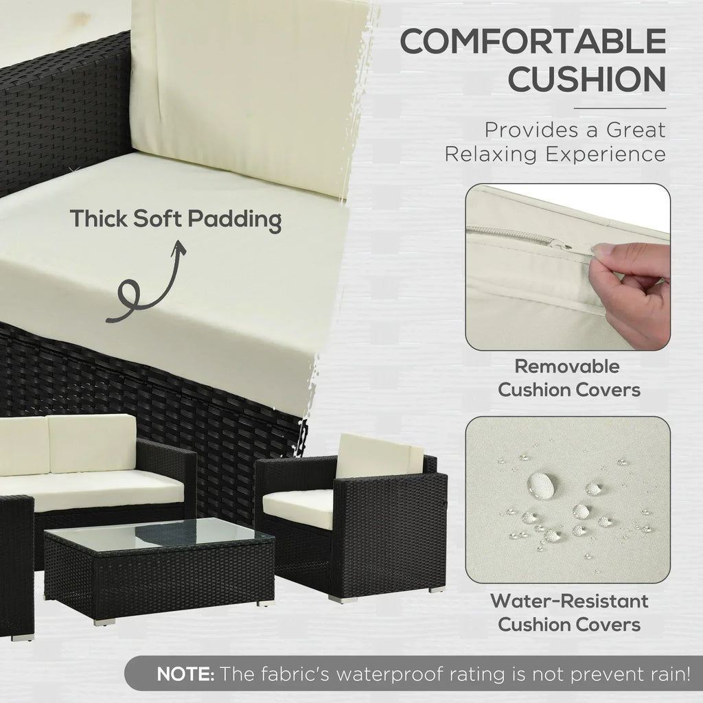 4-Seater Rattan Sofa Set Garden Rattan Furniture Wicker Steel Chair Seat Furniture Patio Rattan Garden Sofa Black - Bobobiy