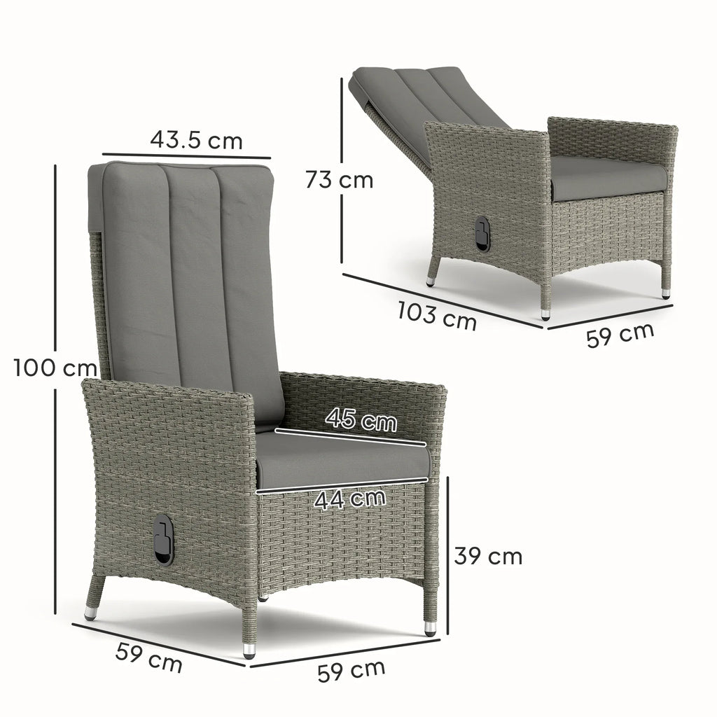 105°-150° Reclining Rattan Chair - Grey