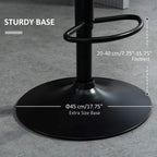 Black pedestal base with circular footrest for an adjustable green bar stool