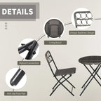 Rattan folding chair detail with arched back and woven seat on black frame