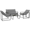 Four-Piece Relaxed Back Garden Dining Set - Black/Light Grey - Bobobiy