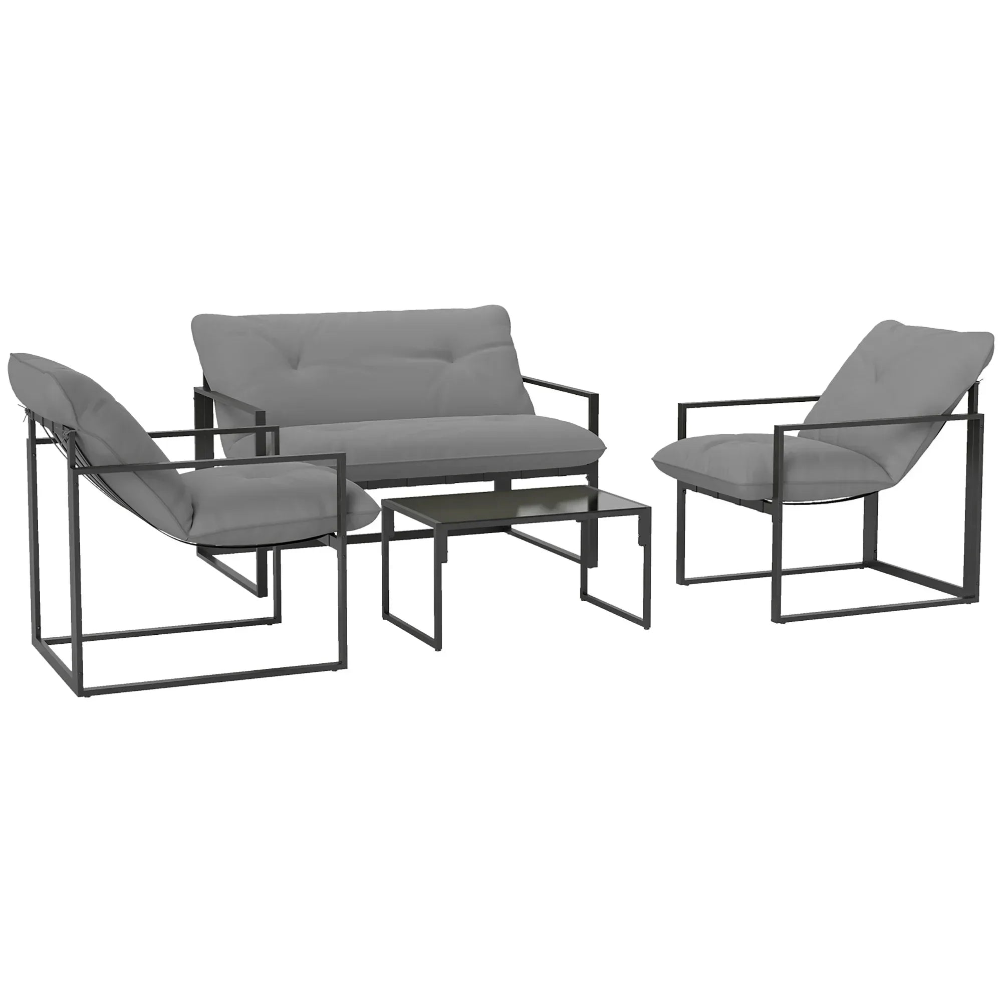Four-Piece Relaxed Back Garden Dining Set - Black/Light Grey - Bobobiy