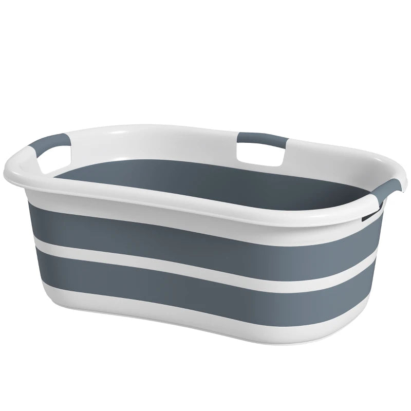 Grey-and-white foldable dog bath tub with wide rim and side cutout handles