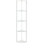 White LED floor lamp with three glass shelves and open cabinet-style frame