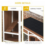 Two-tier wooden pet hutch with internal ramp and sloped asphalt roof cover