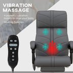 Grey high-back vibration massage chair with heated recline seat and handheld controller