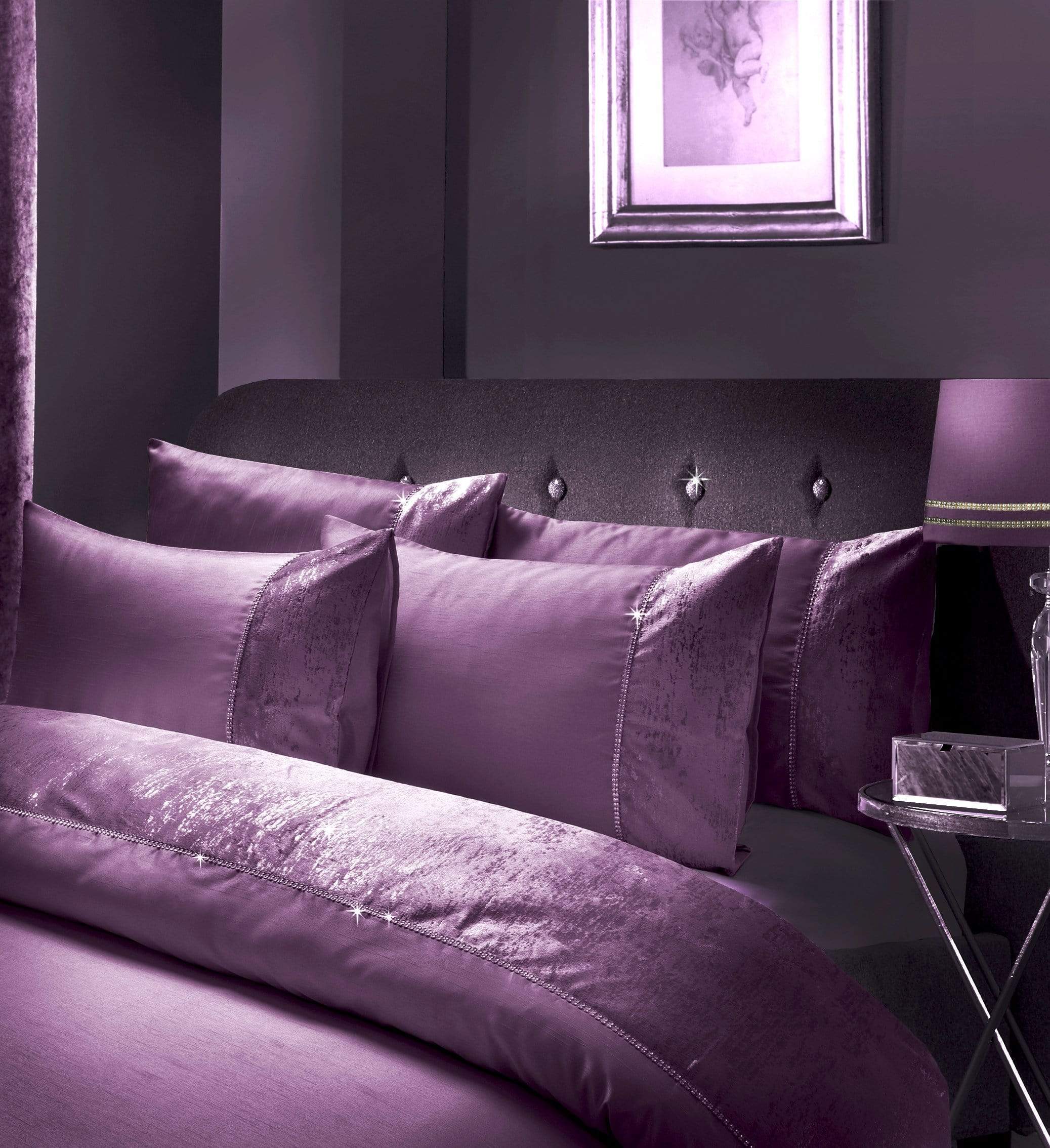 Valentina Ultra-Soft Duvet Set with Crushed Velvet Trim and Diamante Detailing in Double King Super King Sizes OEKO-TEX Certified