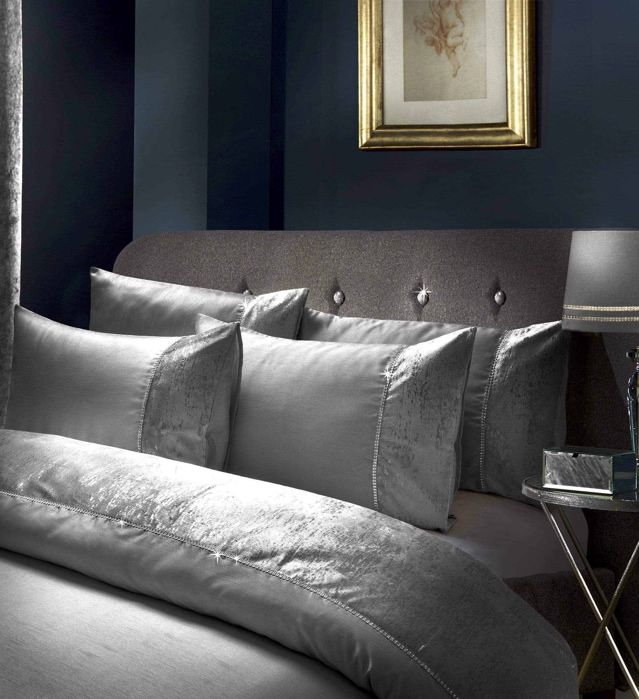 Valentina Ultra-Soft Duvet Set with Crushed Velvet Trim and Diamante Detailing in Double King Super King Sizes OEKO-TEX Certified