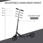 Black adjustable-height kids kick scooter with handlebar height range 75–100 cm