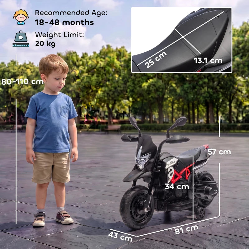 Black kids electric motorbike with front headlight and red side accents