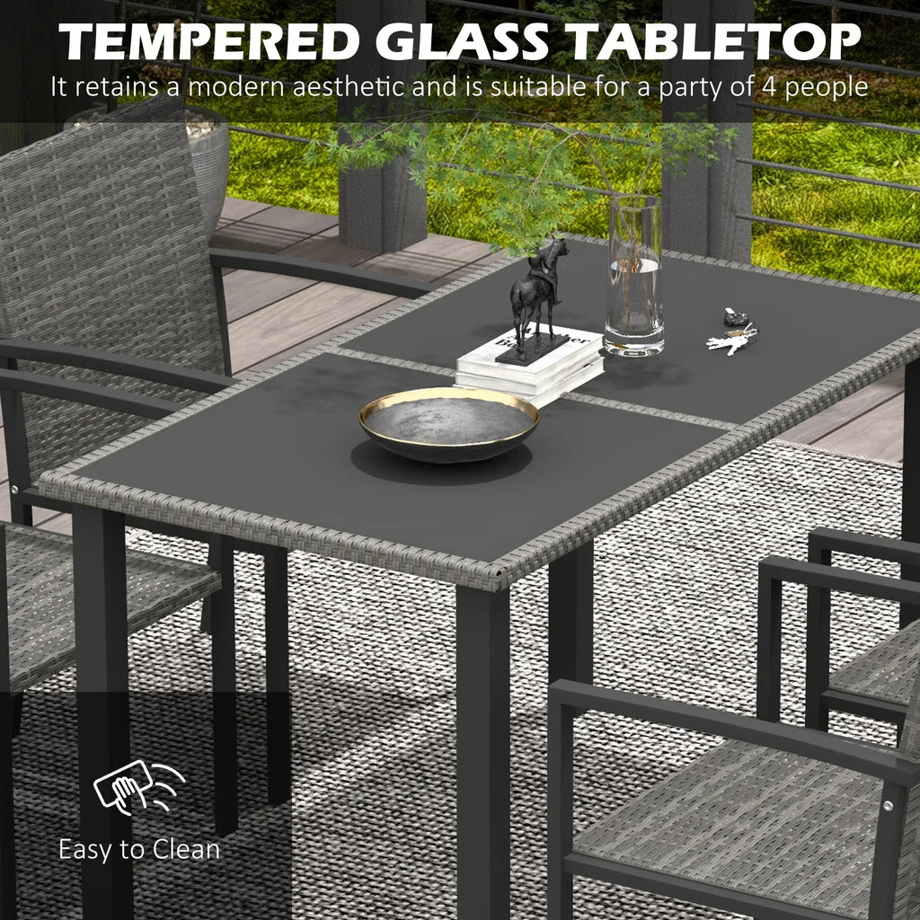 Outdoor Dining Set 5 Pieces Patio Conservatory with Tempered Glass Tabletop,4 Dining Chairs - Grey - Bobobiy