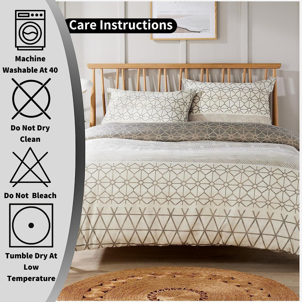 Versailles Natural Floral Reversible Quilted Duvet Cover Set with Button Closure in Single Double King Sizes