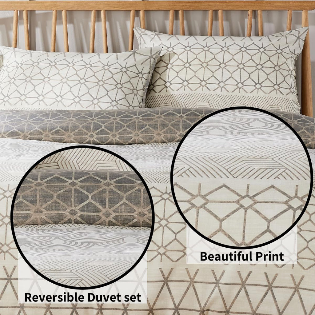 Versailles Natural Floral Reversible Quilted Duvet Cover Set with Button Closure in Single Double King Sizes