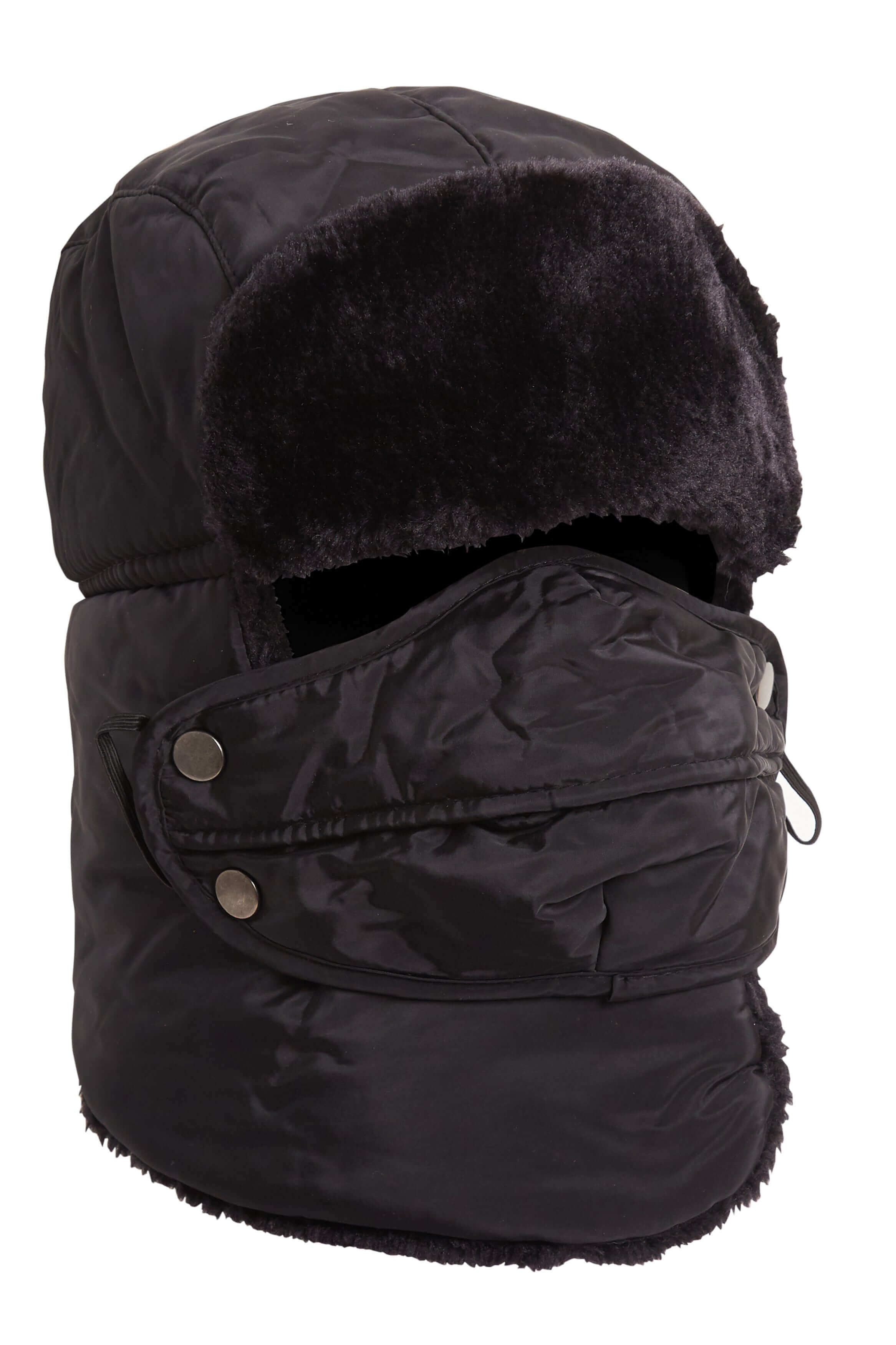 Versatile Winter Trapper Hat with Removable Face Cover Adjustable Ear Flaps Showerproof Fur Lined Ideal for Skiing Snowboarding Hiking