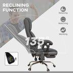 Grey reclining office chair with adjustable tilt and footrest, five-star base